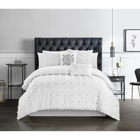 FIXTURESFIRST 5 Piece Athisha Comforter Set, White - Queen Size FI1699553